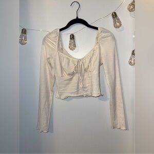 Fashion Nova Cream Tie Front Crop Blouse